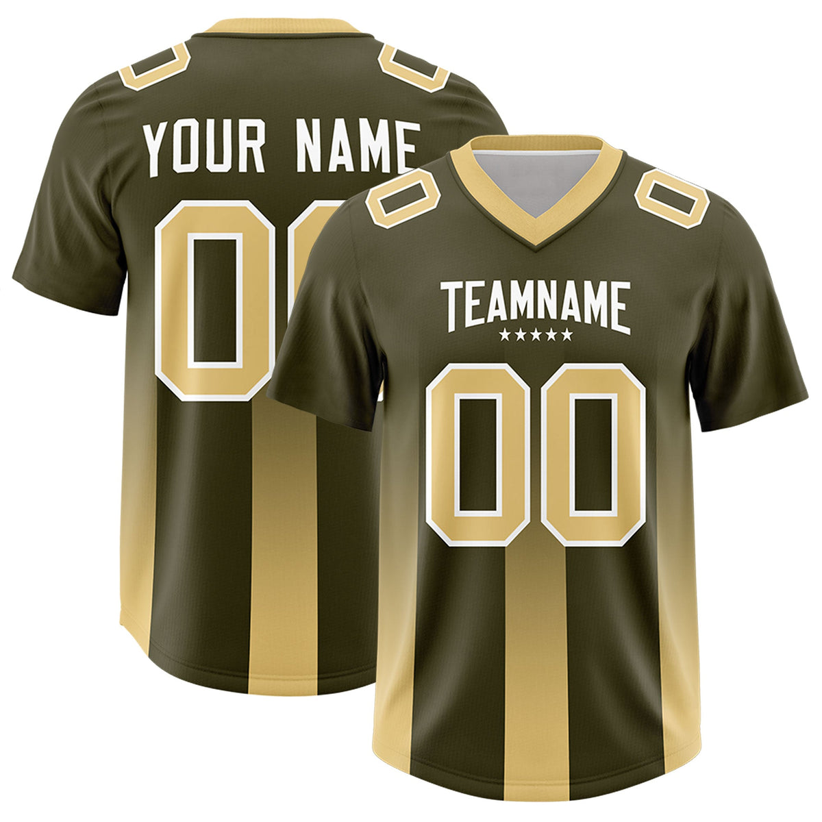 Custom Olive Khaki Vertical Width Stripe Gradient Fashion Personalized Team American Football Jersey