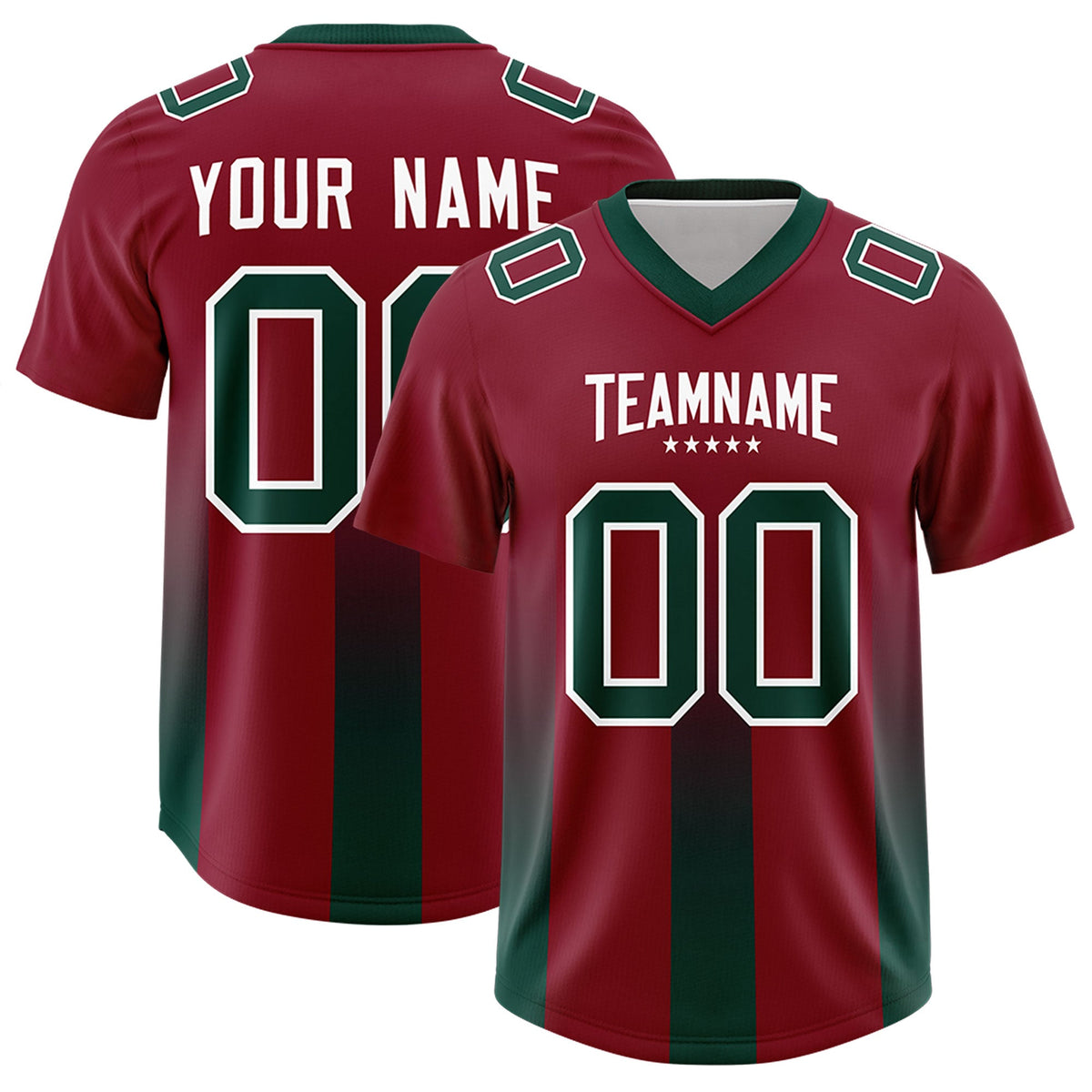 Custom Cardinal Midnight Green Vertical Width Stripe Gradient Fashion Personalized Team American Football Jersey