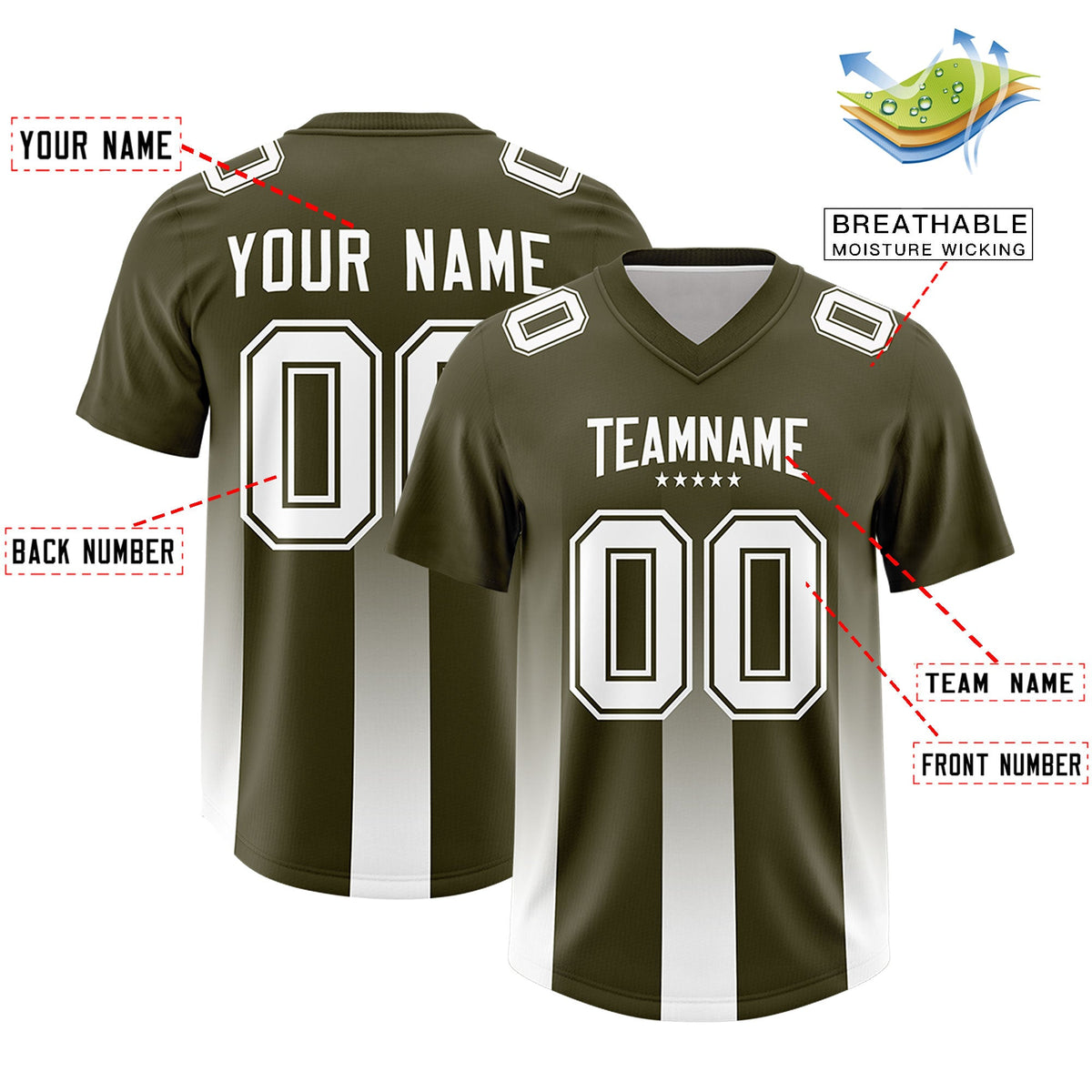 Custom Olive White Vertical Width Stripe Gradient Fashion Personalized Team American Football Jersey