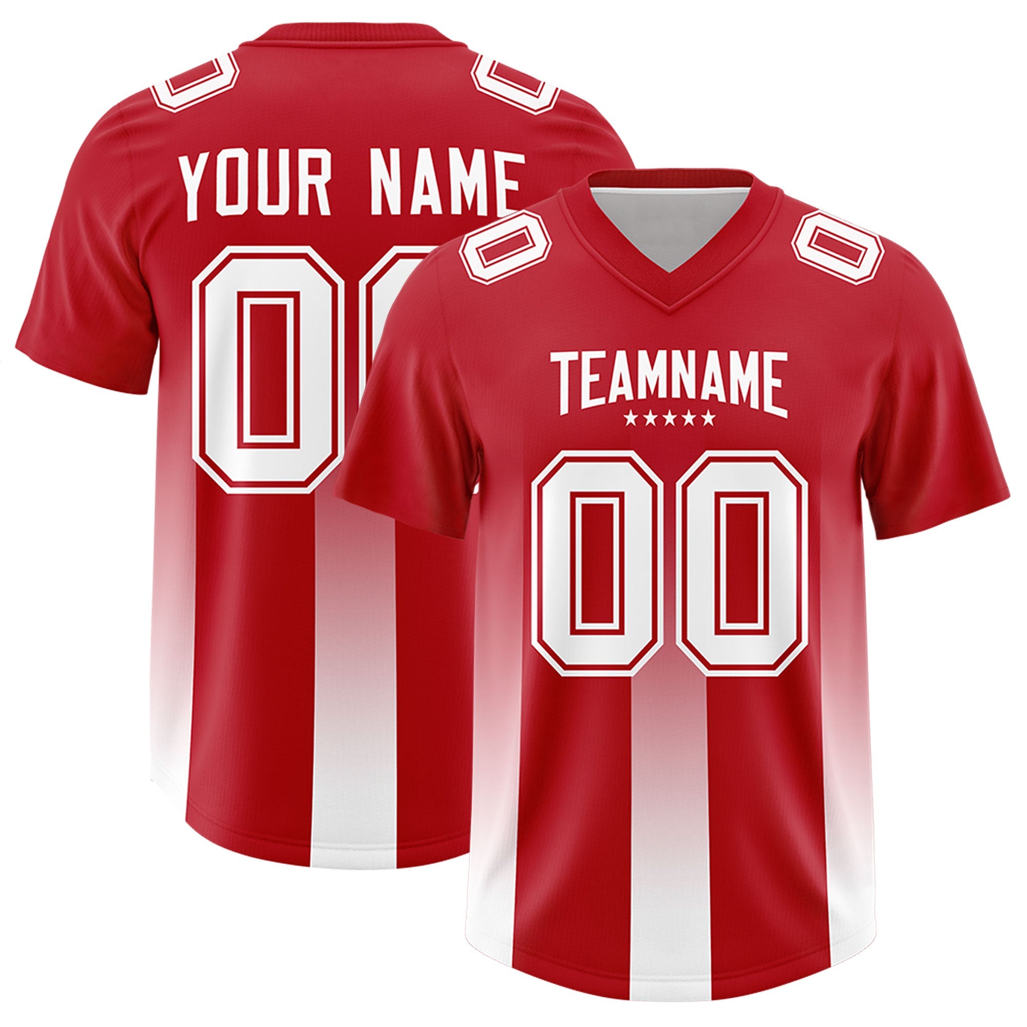 Custom Red White Vertical Width Stripe Gradient Fashion Personalized Team American Football Jersey