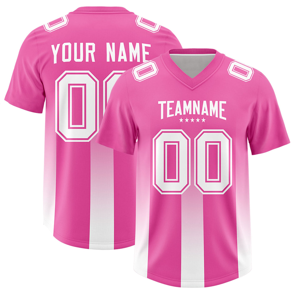 Custom Pink White Vertical Width Stripe Gradient Fashion Personalized Team Football Jersey