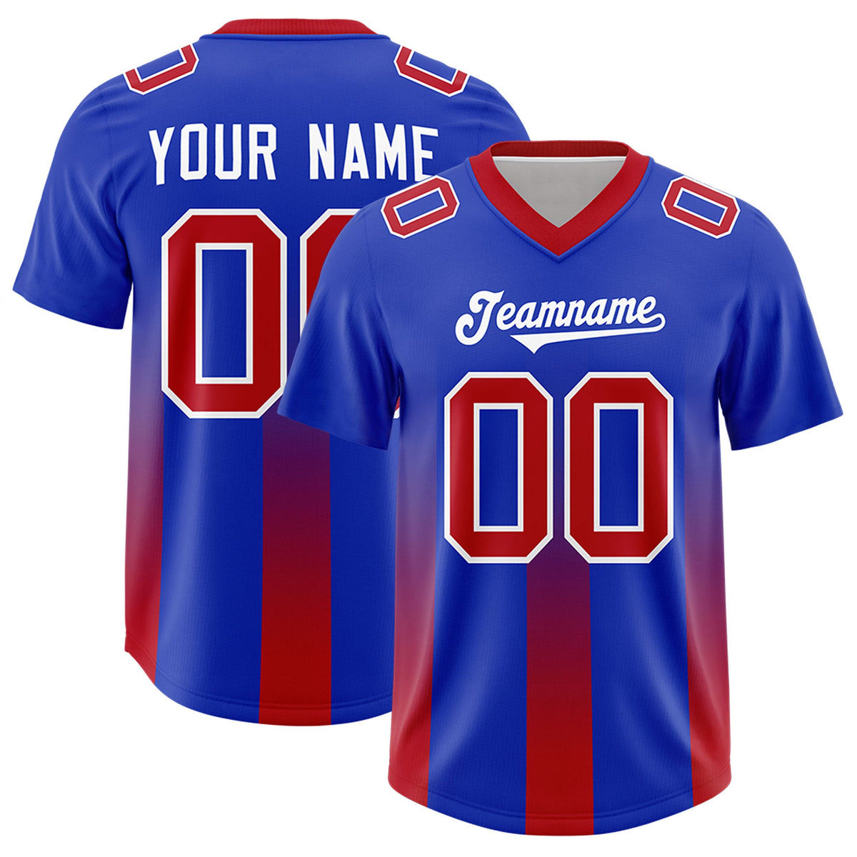 Custom Royal Red Vertical Width Stripe Gradient Fashion Personalized Team American Football Jersey