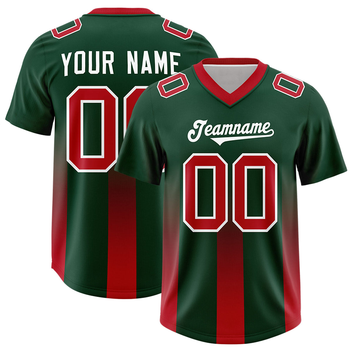 Custom Green Red Vertical Width Stripe Gradient Fashion Personalized Team American Football Jersey