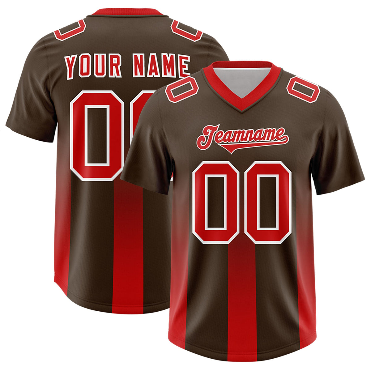Custom Brown Red Vertical Width Stripe Gradient Fashion Personalized Team American Football Jersey