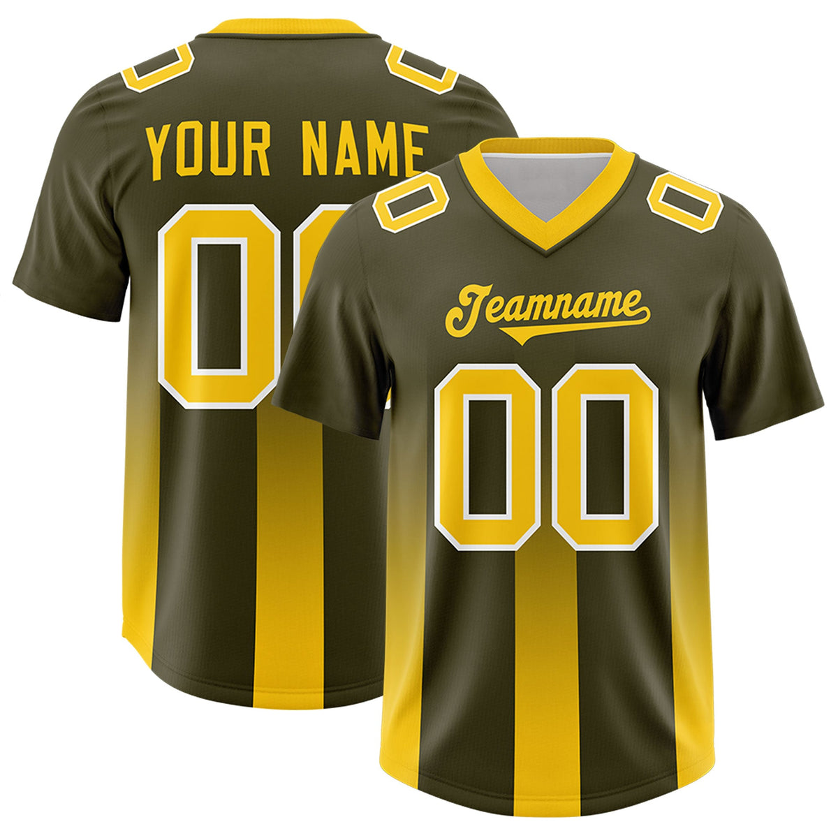 Custom Olive Yellow Vertical Width Stripe Gradient Fashion Personalized Team American Football Jersey