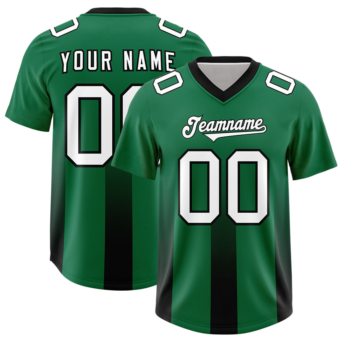 Custom Kelly Green Black Vertical Width Stripe Gradient Fashion Personalized Team American Football Jersey