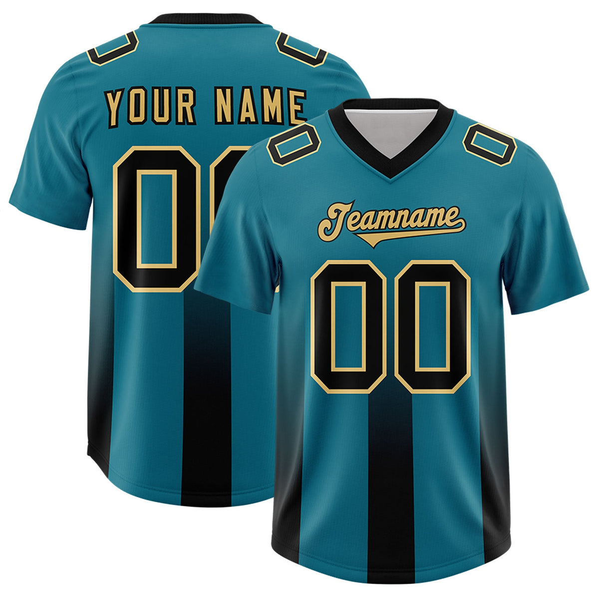 Custom Aqua Black Vertical Width Stripe Gradient Fashion Personalized Team American Football Jersey