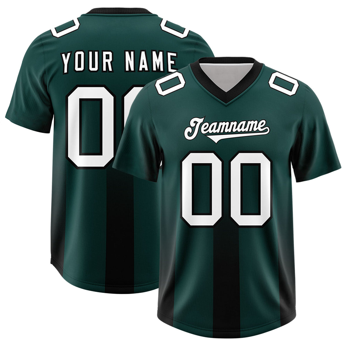 Custom Midnight Green Black Vertical Width Stripe Gradient Fashion Personalized Team American Football Jersey