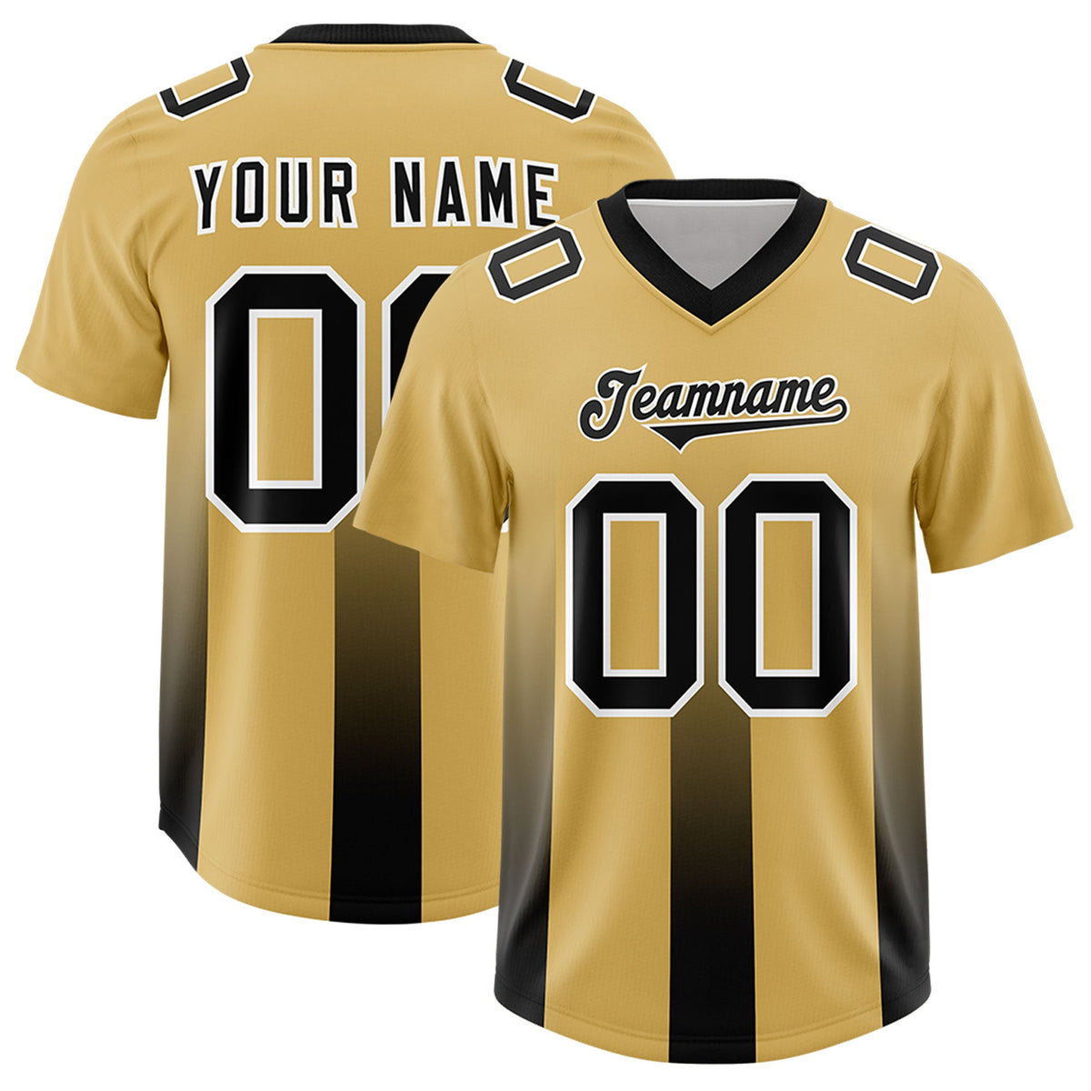 Custom Khaki Black Vertical Width Stripe Gradient Fashion Personalized Team American Football Jersey