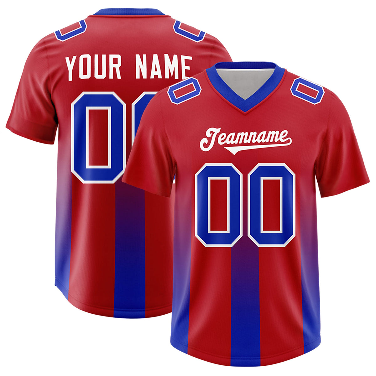 Custom Red Royal Vertical Width Stripe Gradient Fashion Personalized Team American Football Jersey