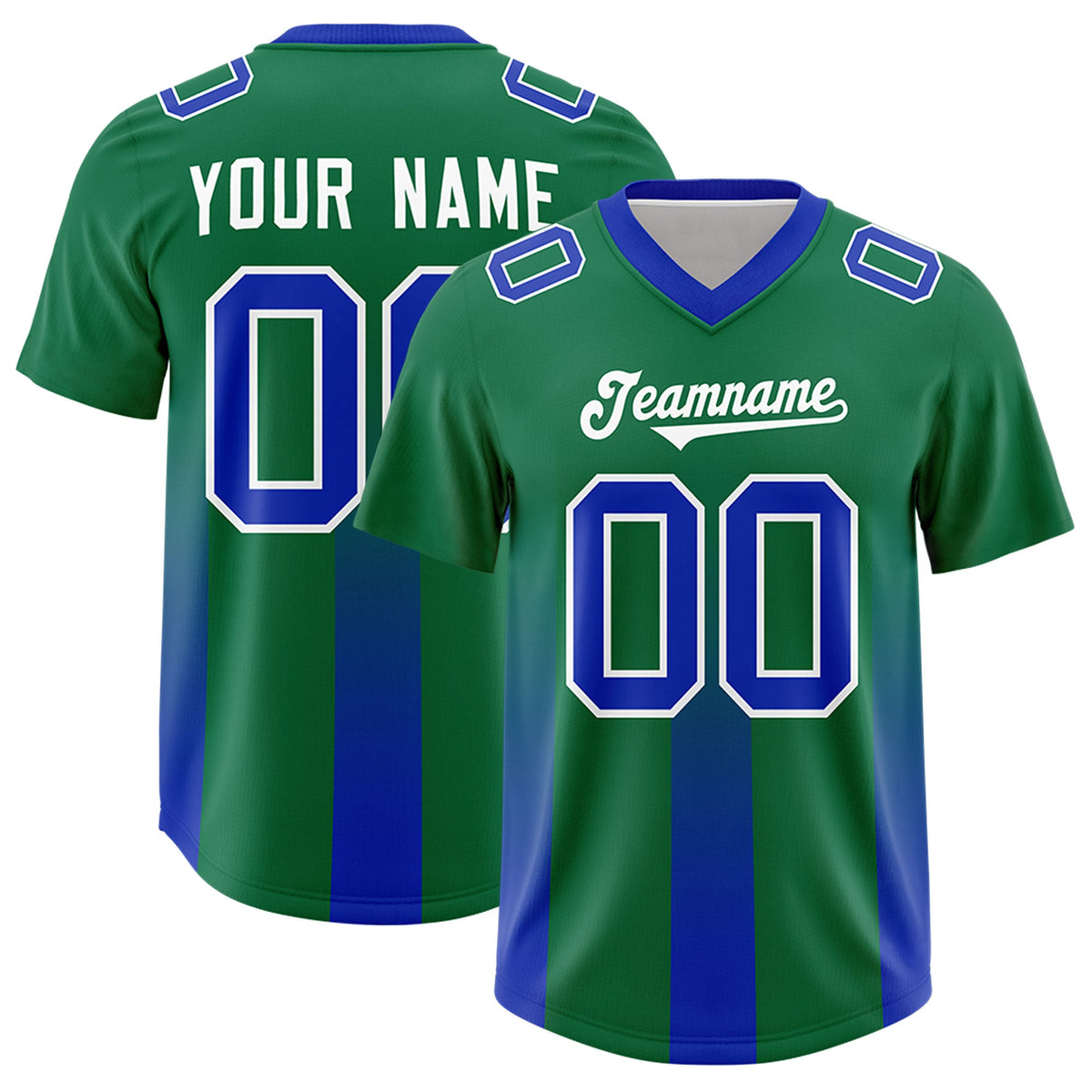 Custom Kelly Green Royal Vertical Width Stripe Gradient Fashion Personalized Team American Football Jersey