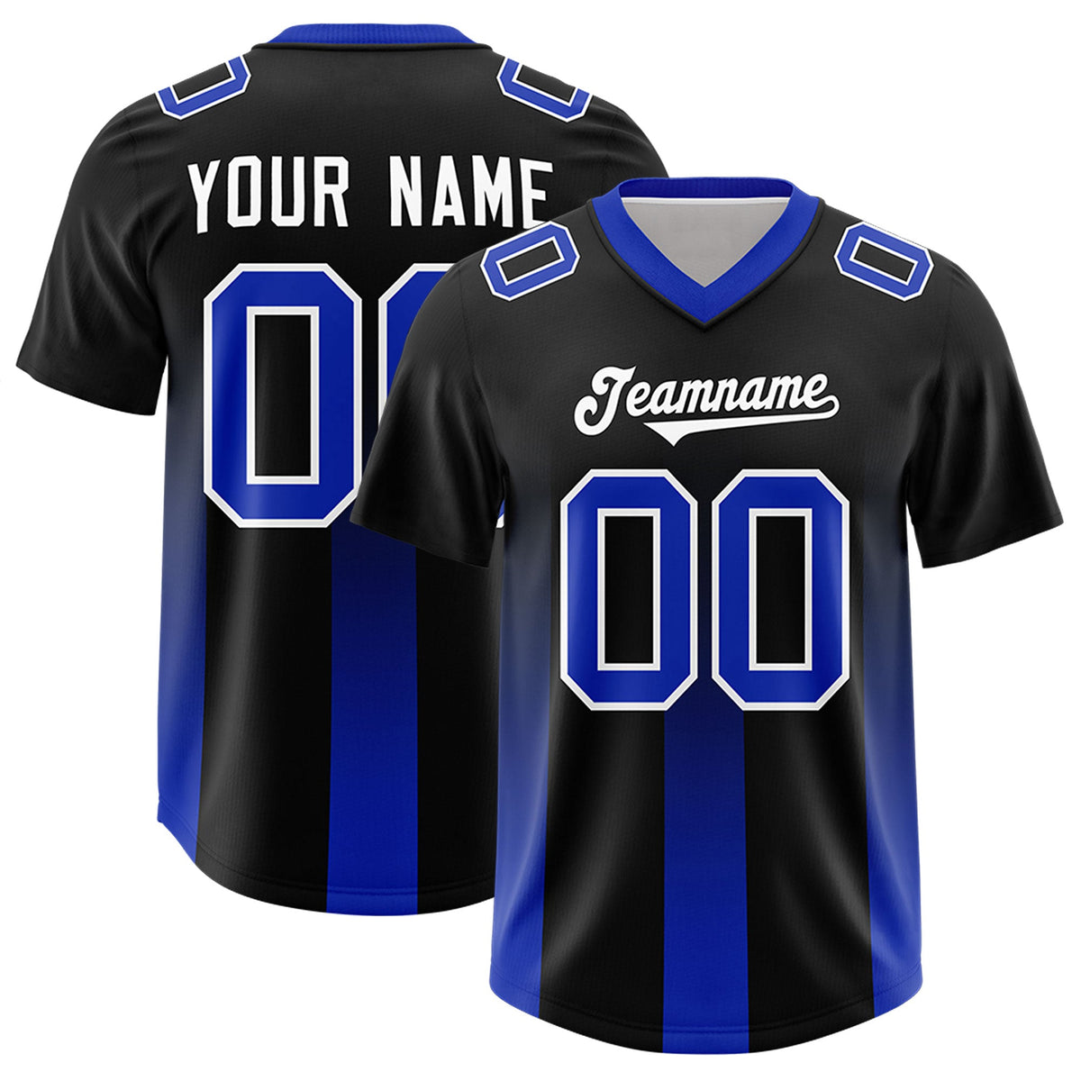 Custom Black Royal Vertical Width Stripe Gradient Fashion Personalized Team American Football Jersey