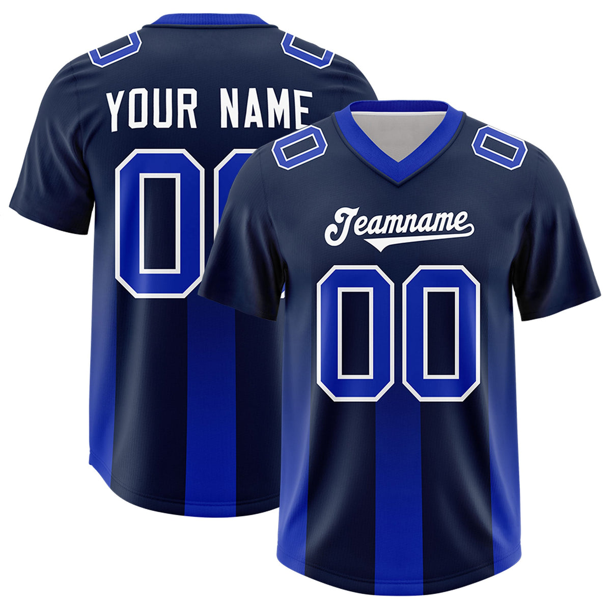Custom Navy Royal Vertical Width Stripe Gradient Fashion Personalized Team American Football Jersey