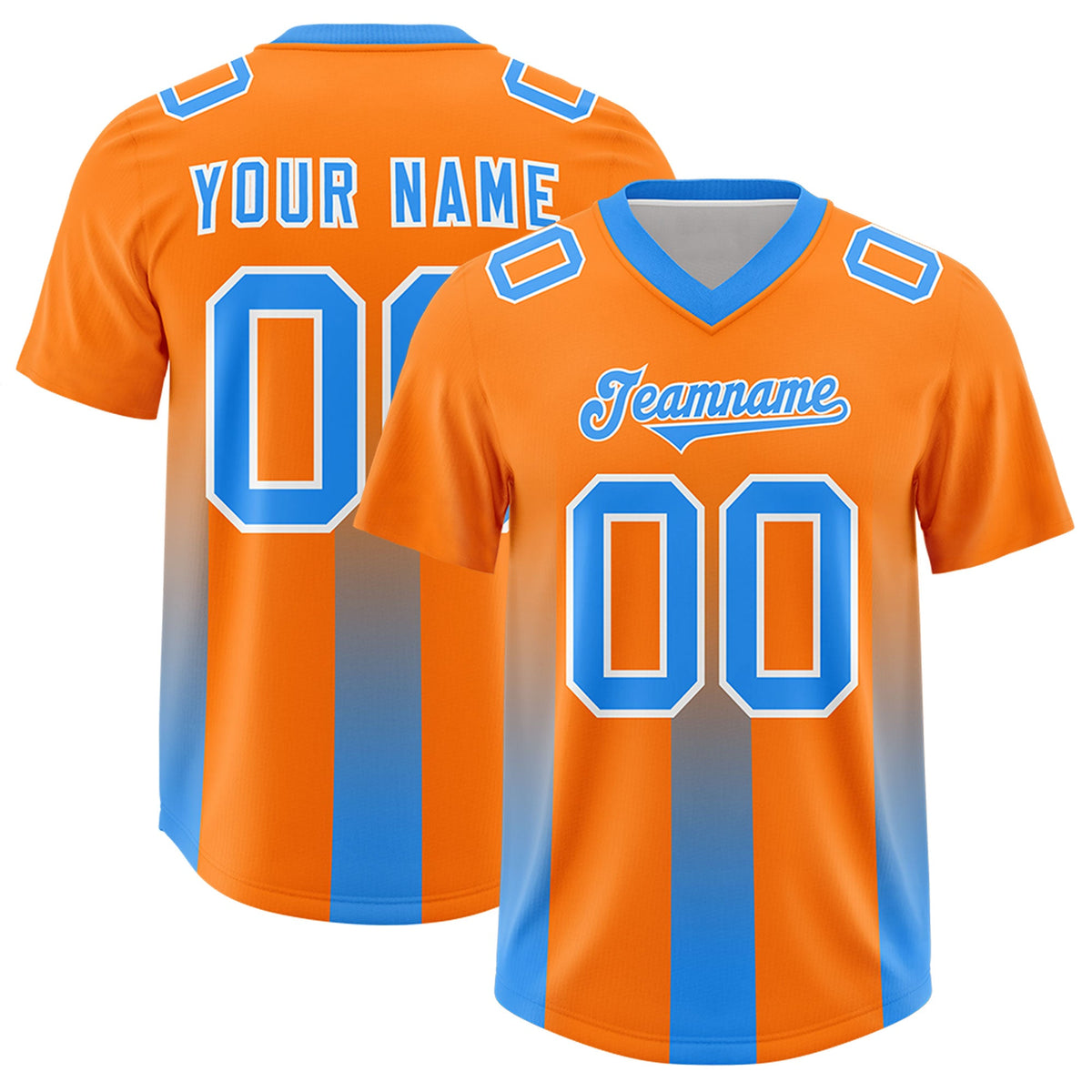 Custom Orange Light Blue Vertical Width Stripe Gradient Fashion Personalized Team American Football Jersey