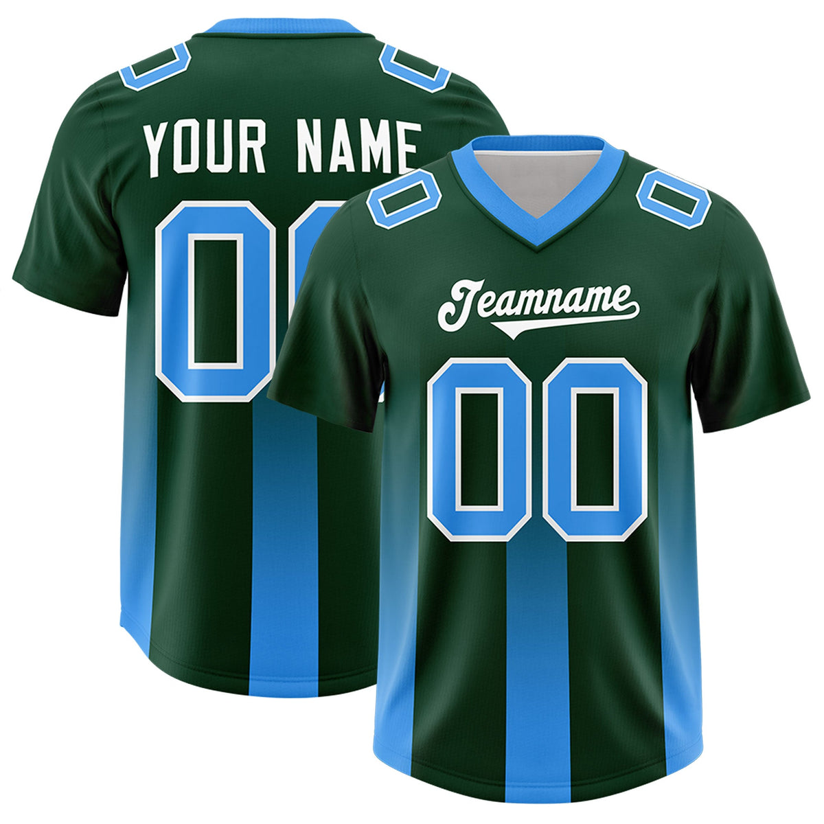 Custom Green Light Blue Vertical Width Stripe Gradient Fashion Personalized Team American Football Jersey