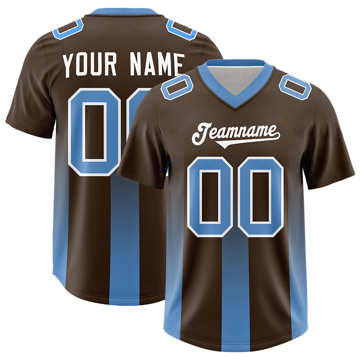 Custom Brown Powder Blue Vertical Width Stripe Gradient Fashion Personalized Team American Football Jersey