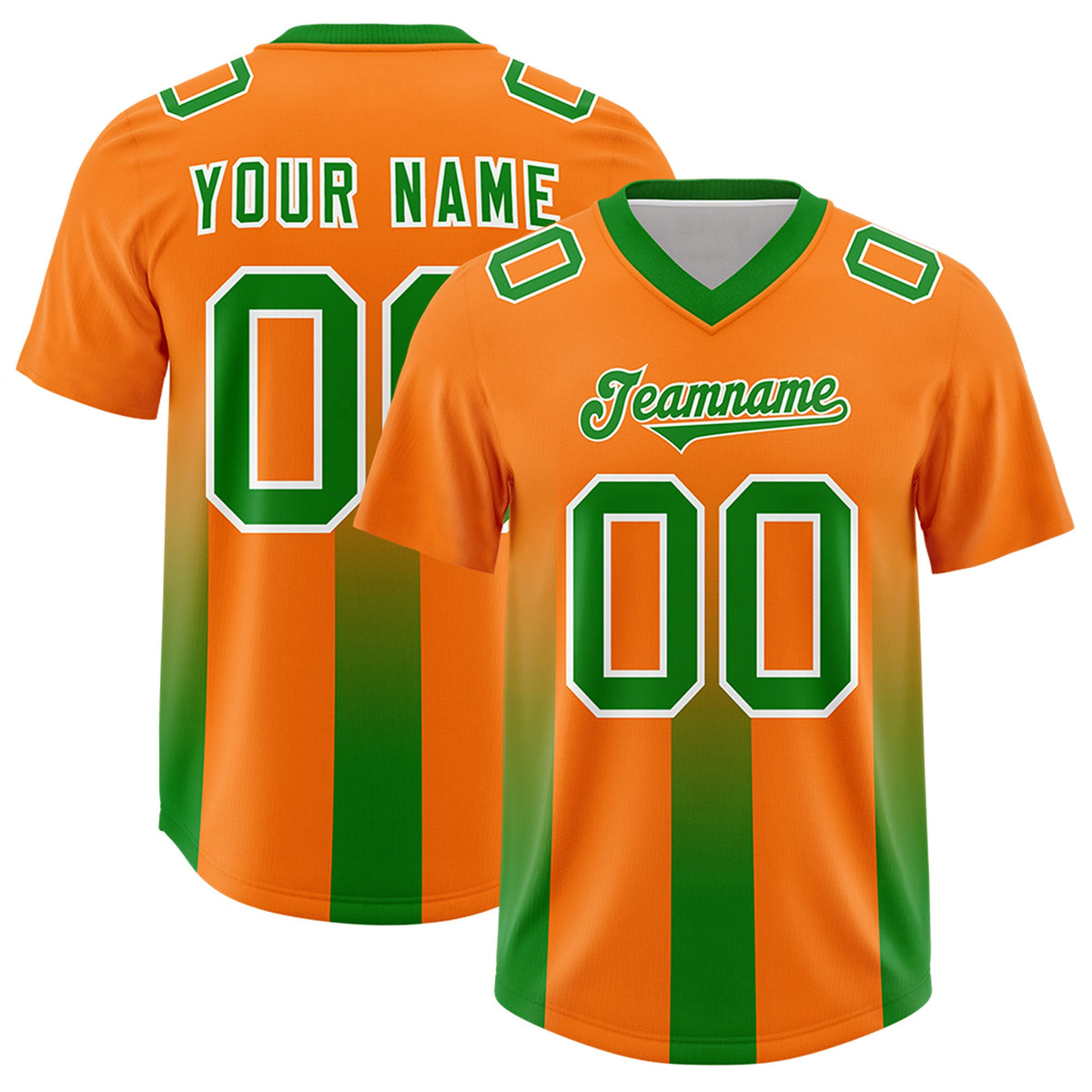Custom Orange Kelly Green Vertical Width Stripe Gradient Fashion Personalized Team American Football Jersey
