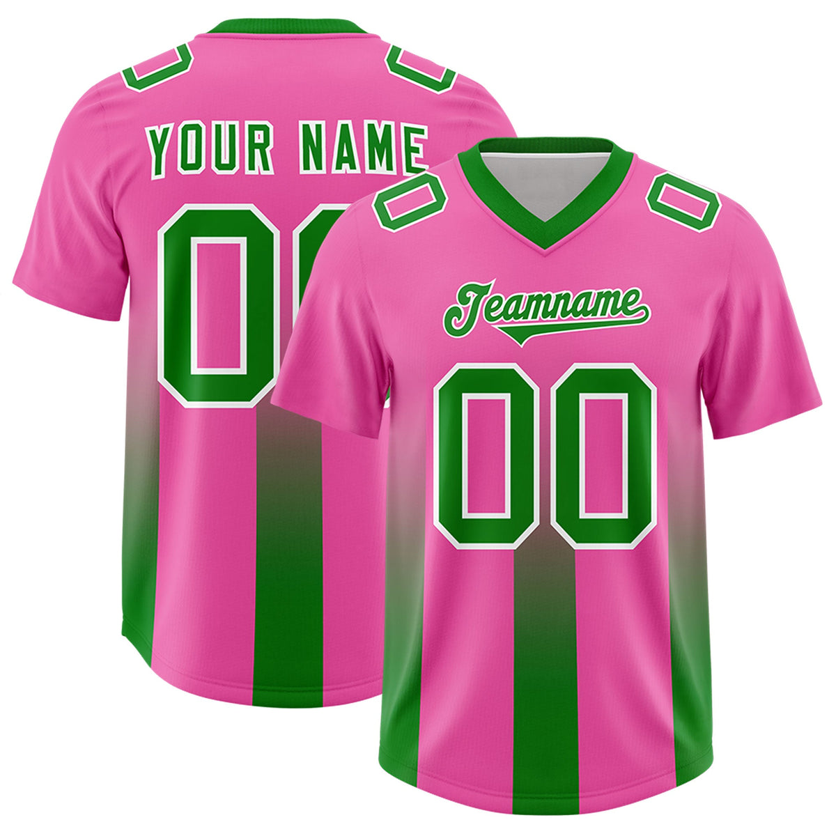Custom Pink Kelly Green Vertical Width Stripe Gradient Fashion Personalized Team American Football Jersey