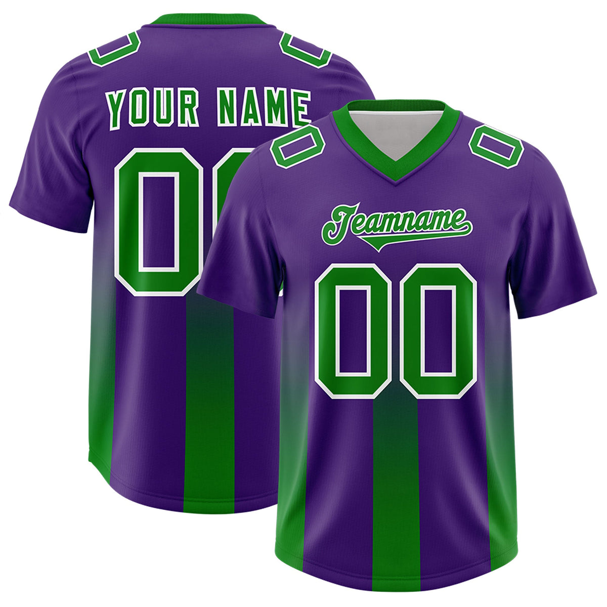 Custom Purple Kelly Green Vertical Width Stripe Gradient Fashion Personalized Team American Football Jersey