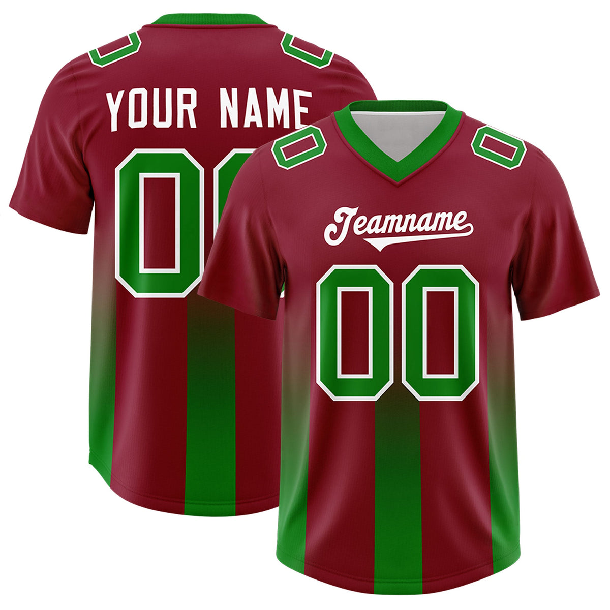 Custom Cardinal Kelly Green Vertical Width Stripe Gradient Fashion Personalized Team American Football Jersey