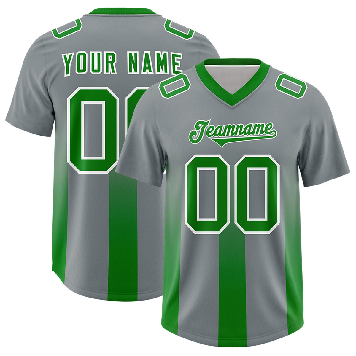 Custom Dark Gray Kelly Green Vertical Width Stripe Gradient Fashion Personalized Team American Football Jersey
