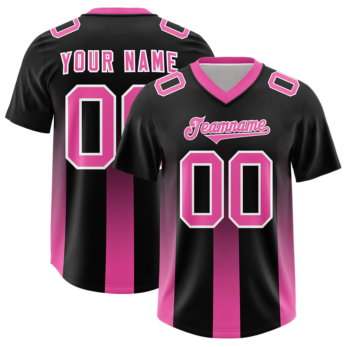 Custom Black Pink Vertical Width Stripe Gradient Fashion Personalized Team American Football Jersey