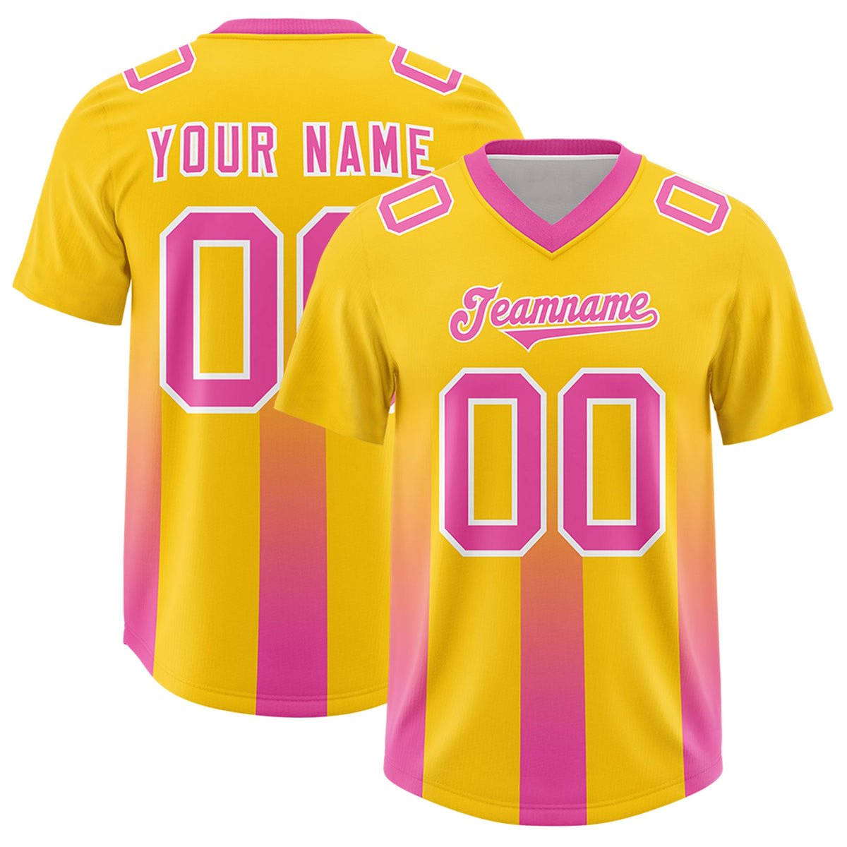 Custom Yellow Pink Vertical Width Stripe Gradient Fashion Personalized Team American Football Jersey
