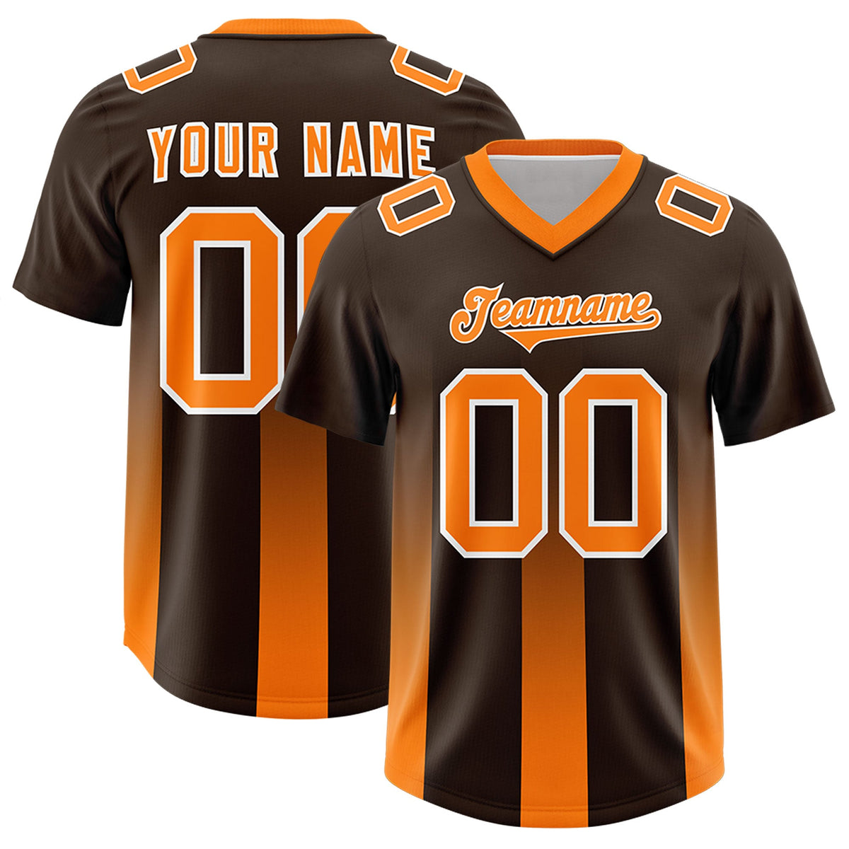 Custom Brown Orange Vertical Width Stripe Gradient Fashion Personalized Team American Football Jersey