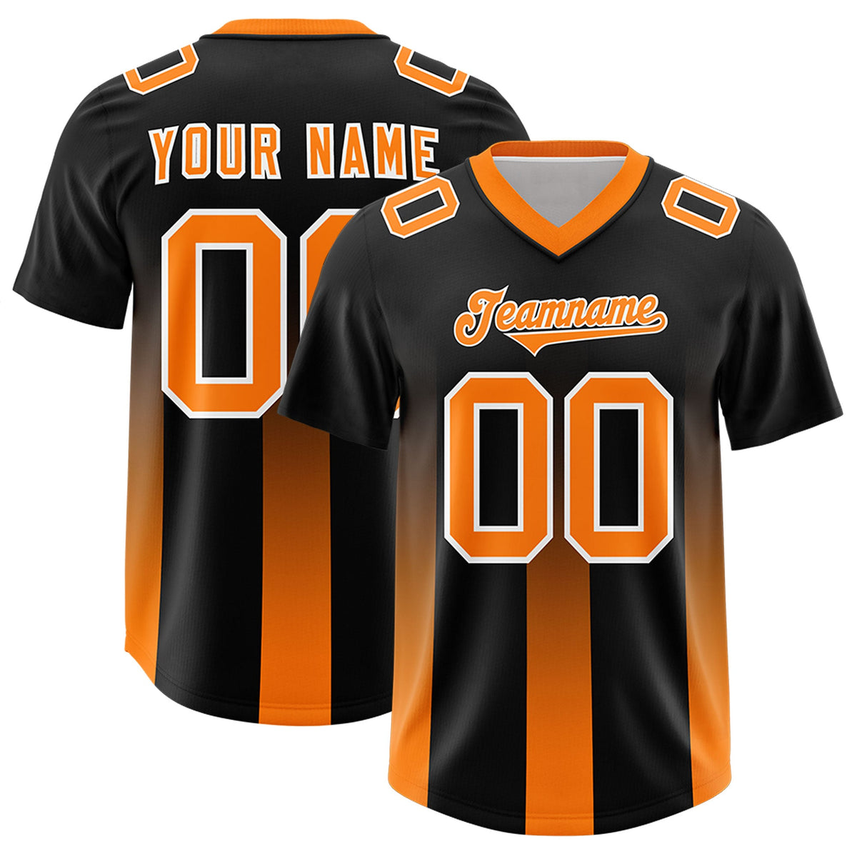 Custom Black Orange Vertical Width Stripe Gradient Fashion Personalized Team American Football Jersey