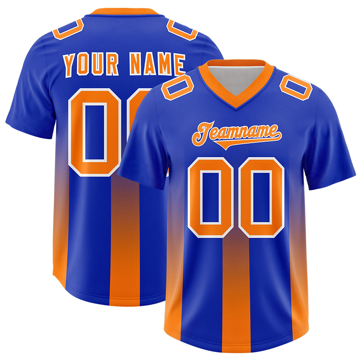 Custom Royal Orange Vertical Width Stripe Gradient Fashion Personalized Team American Football Jersey