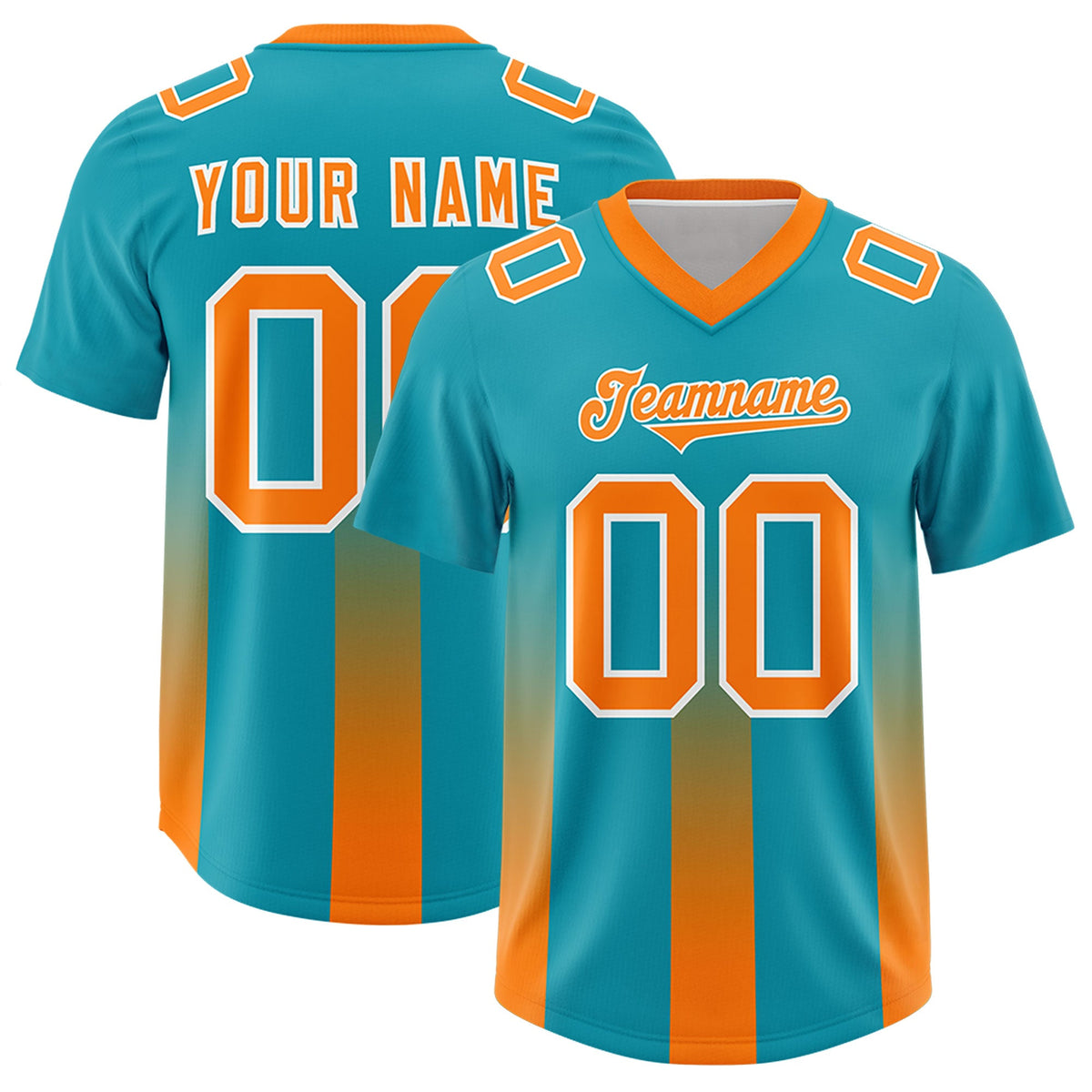 Custom Aqua Orange Vertical Width Stripe Gradient Fashion Personalized Team American Football Jersey