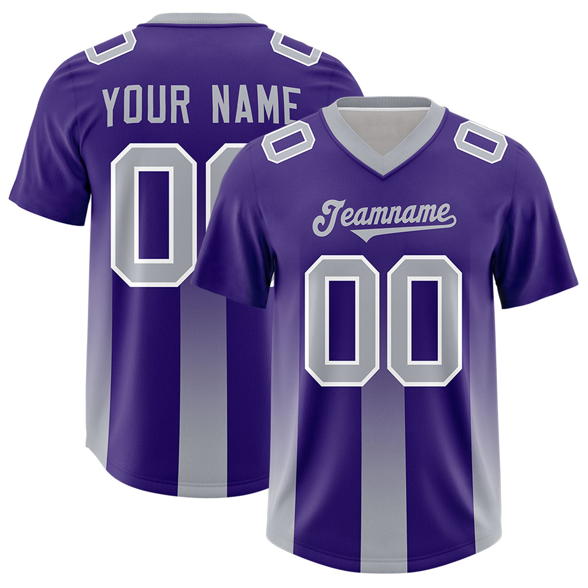 Custom Purple Gray Vertical Width Stripe Gradient Fashion Personalized Team American Football Jersey