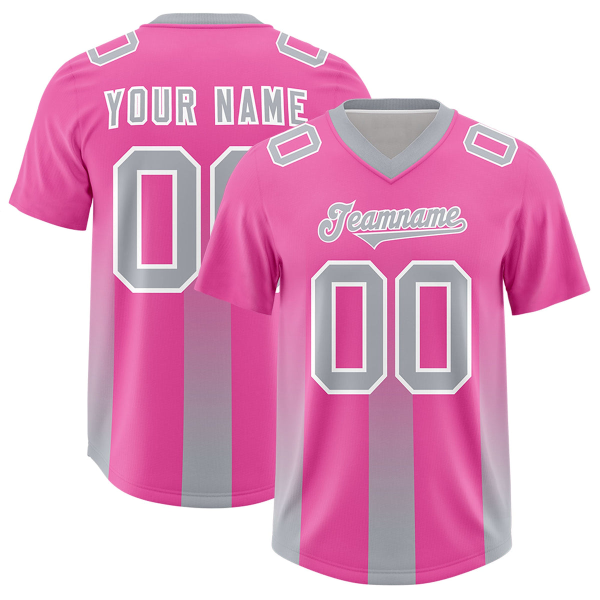 Custom Pink Gray Vertical Width Stripe Gradient Fashion Personalized Team American Football Jersey