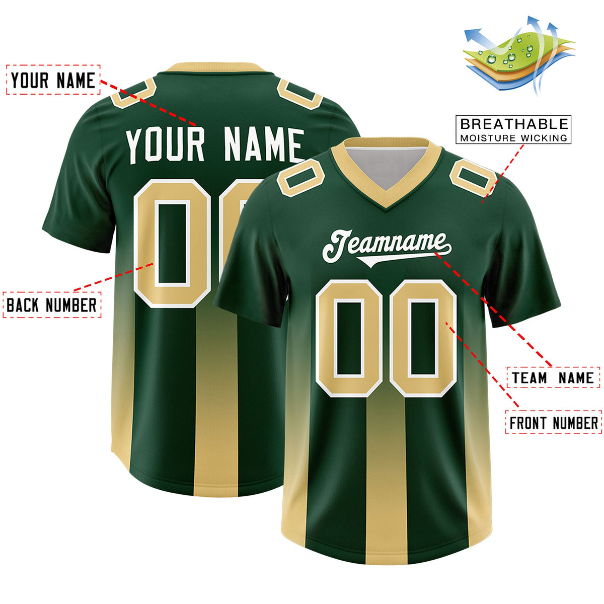 Custom Green Khaki Vertical Width Stripe Gradient Fashion Personalized Team American Football Jersey
