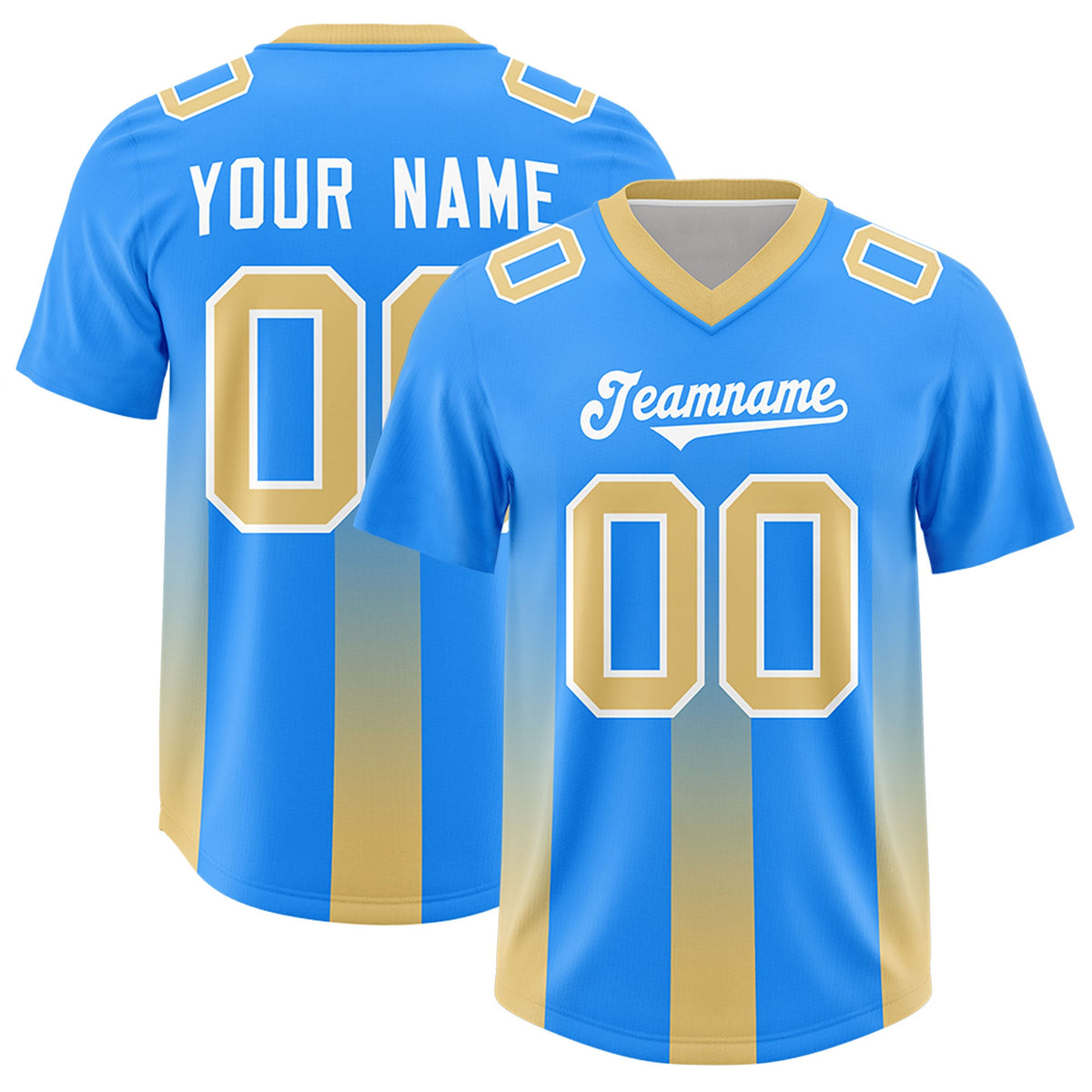 Custom Light Blue Khaki Vertical Width Stripe Gradient Fashion Personalized Team American Football Jersey