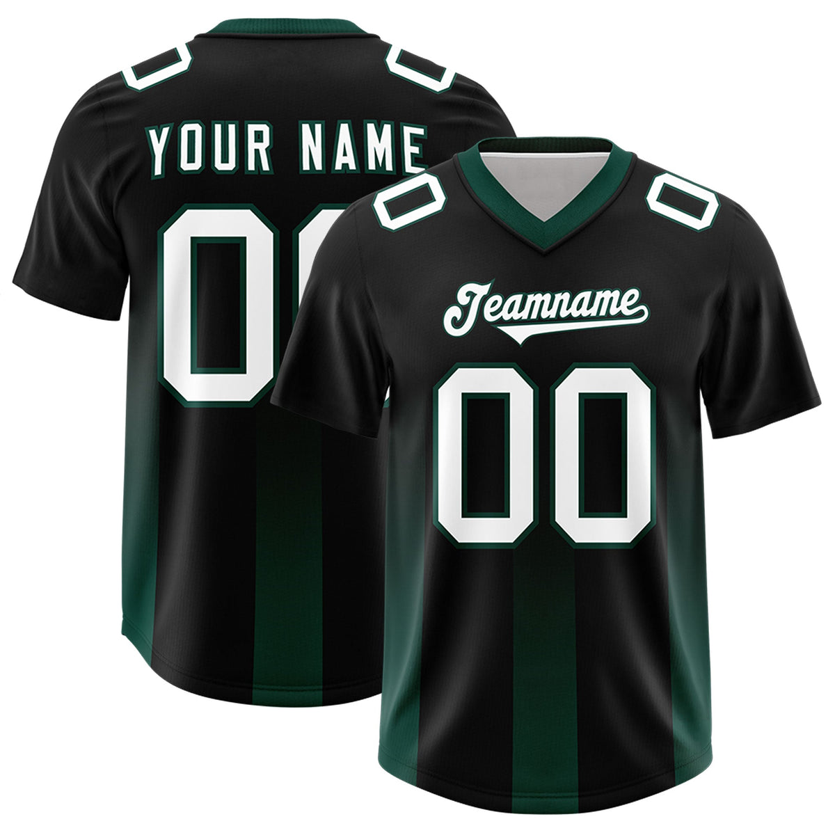 Custom Black Midnight Green Vertical Width Stripe Gradient Fashion Personalized Team American Football Jersey