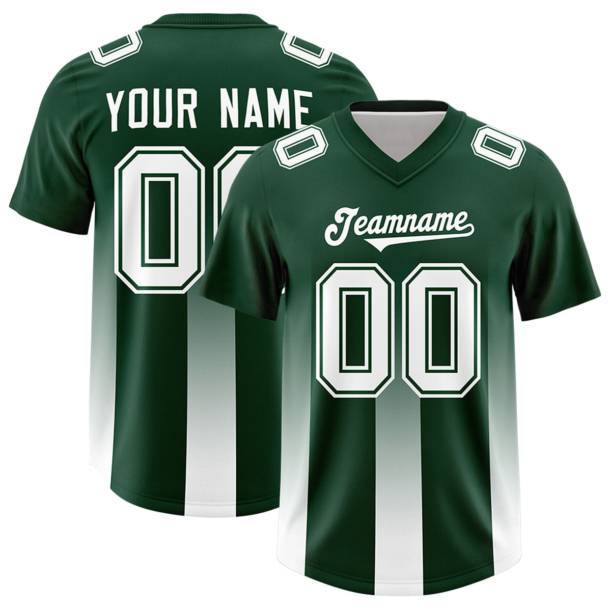 Custom Green White Vertical Width Stripe Gradient Fashion Personalized Team American Football Jersey