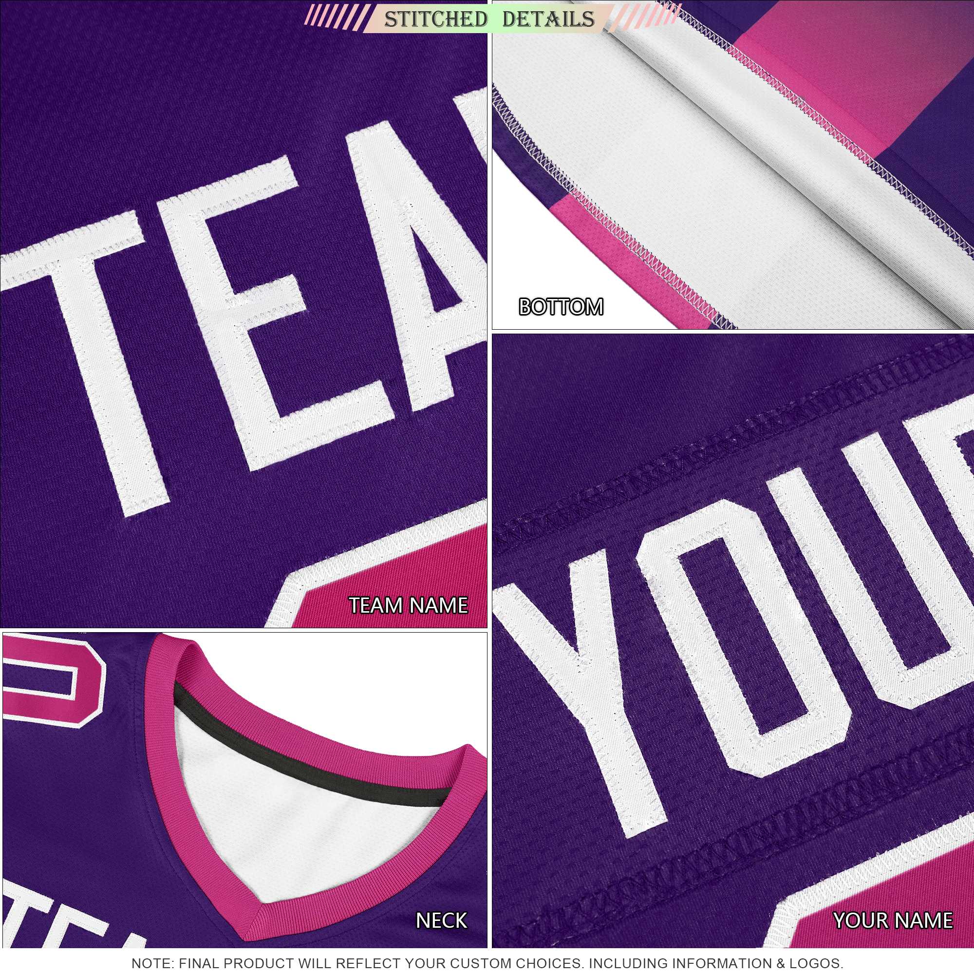Custom Purple White Vertical Width Stripe Gradient Fashion Personalized Team Football Jersey