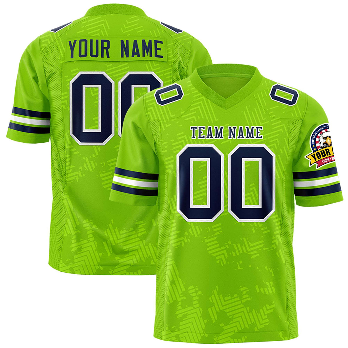 Custom Neon Green Navy Personalized Graffiti Line Design Authentic Football Jersey