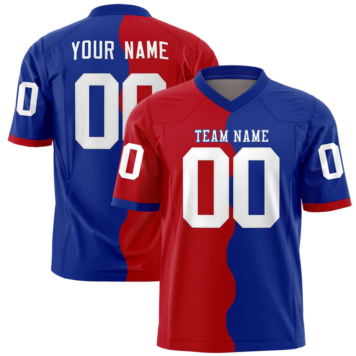 Custom Royal Red Split Fashion Mesh Authentic American Football Jersey