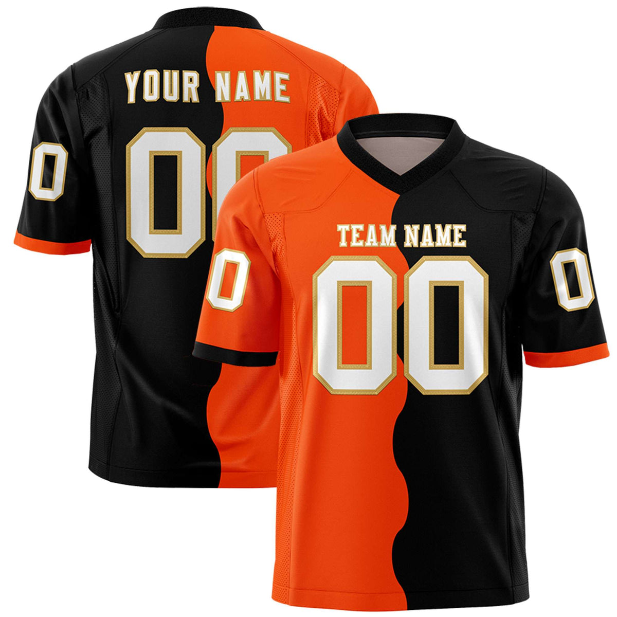 Custom Black Orange Split Fashion Mesh Authentic American Football Jersey