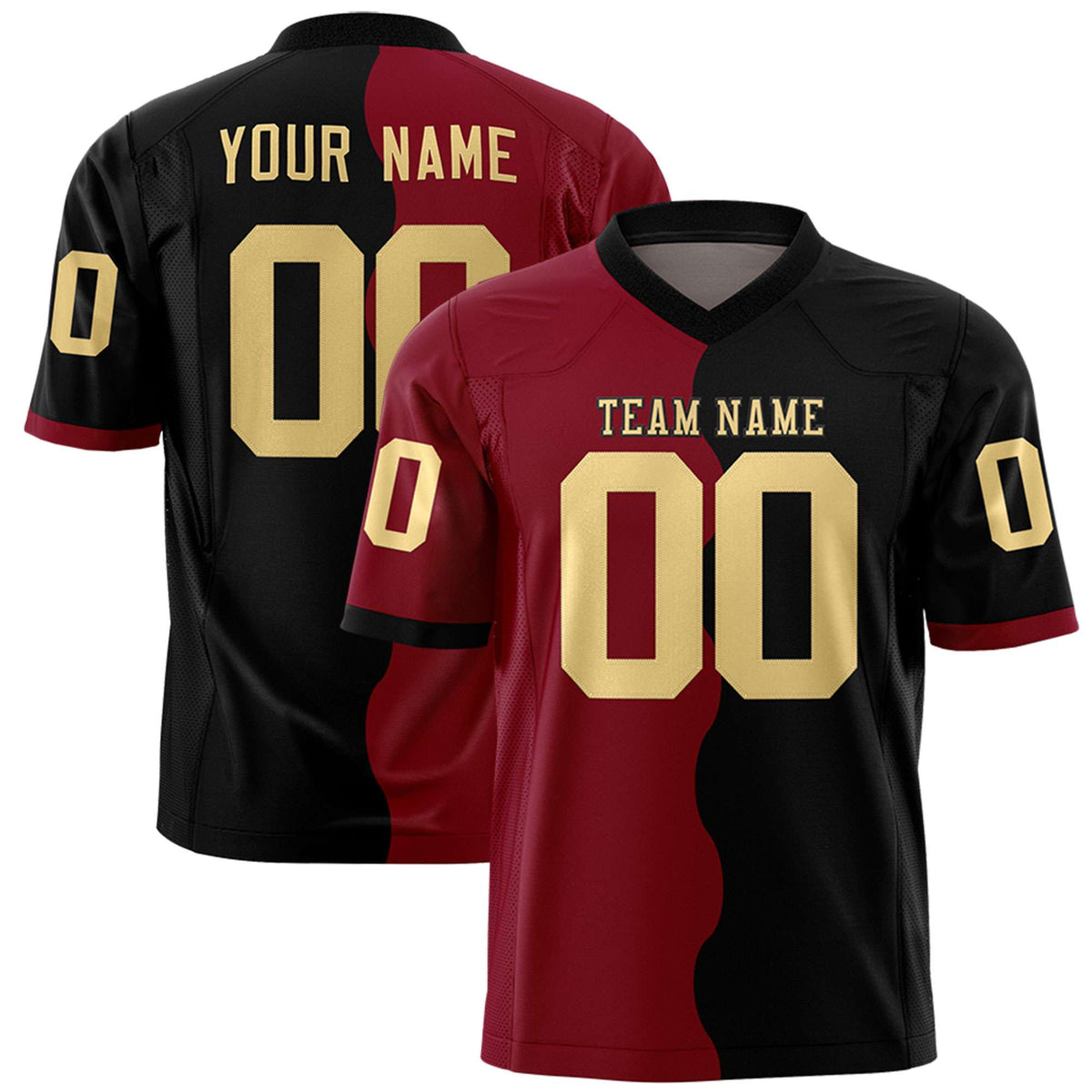 Custom Black Crimson Split Fashion Mesh Authentic American Football Jersey