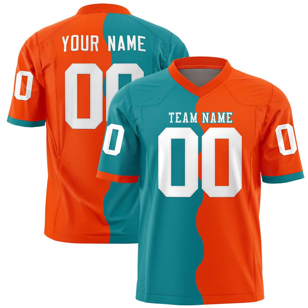 Custom Orange Aqua Split Fashion Mesh Authentic American Football Jersey