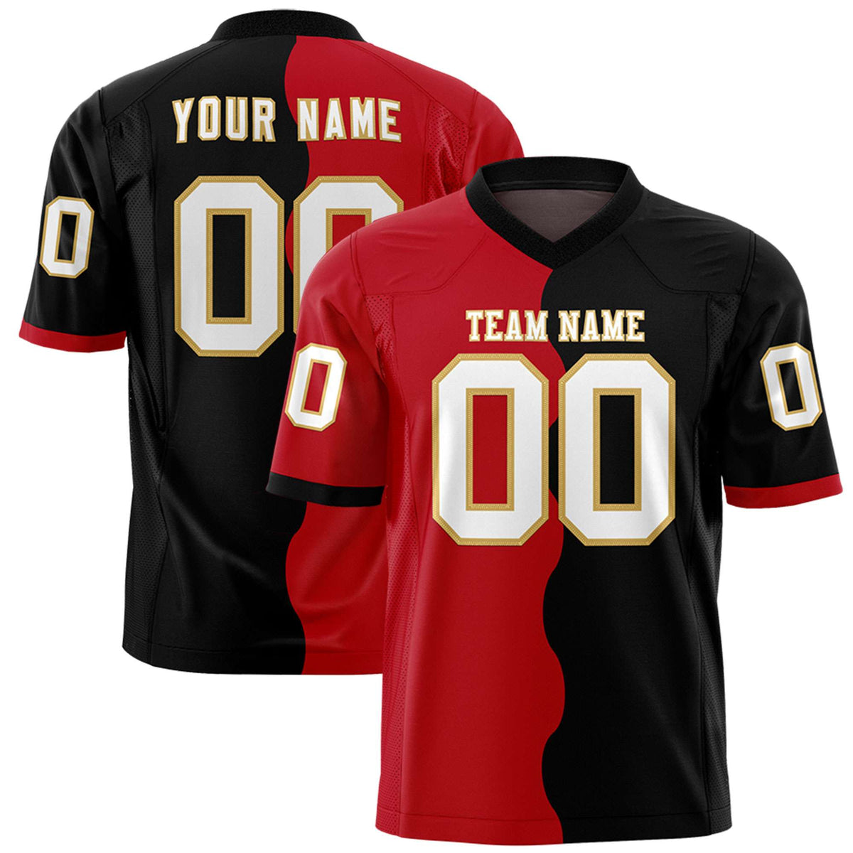 Custom Black Red Split Fashion Mesh Authentic American Football Jersey