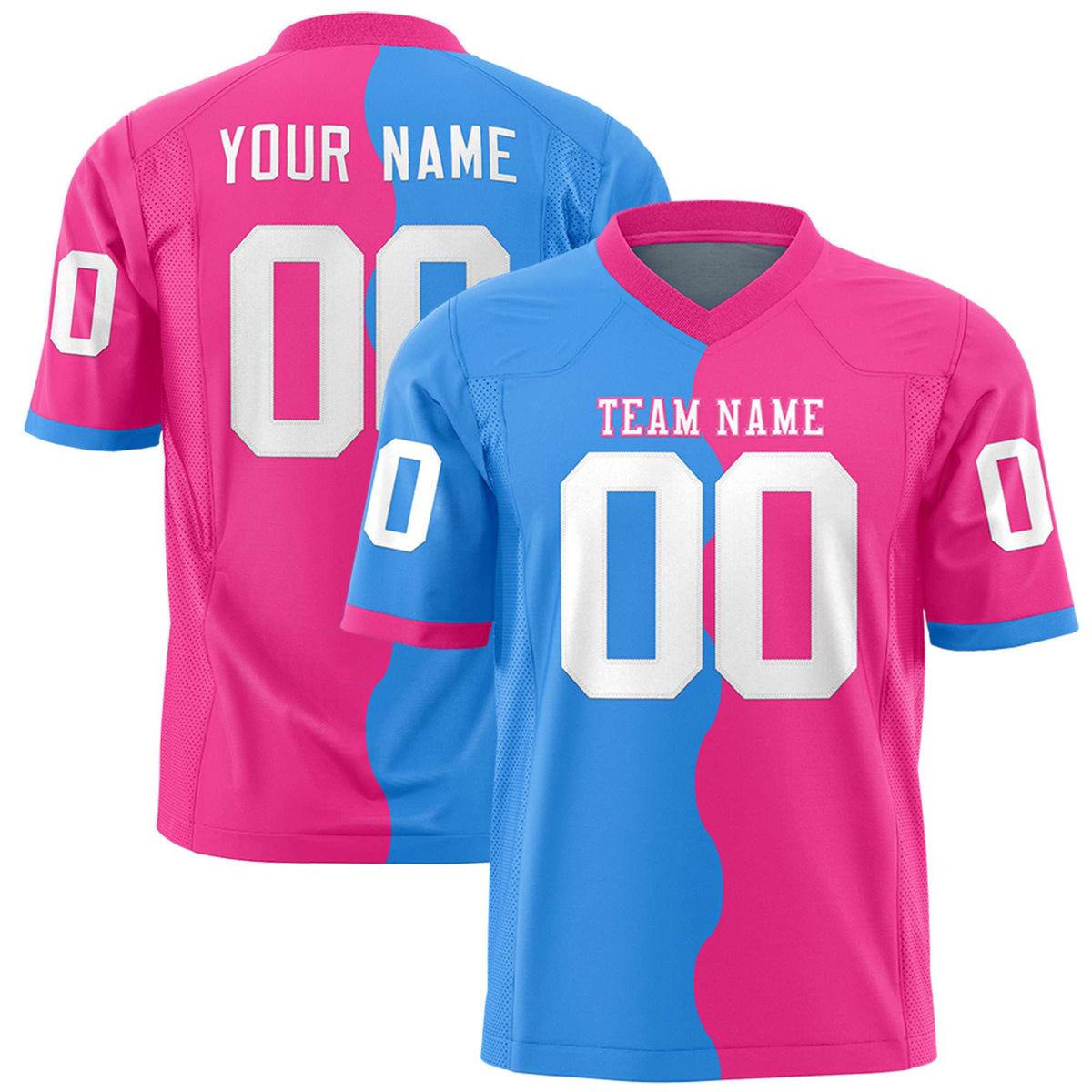 Custom Pink Powder Blue Split Fashion Mesh Authentic American Football Jersey