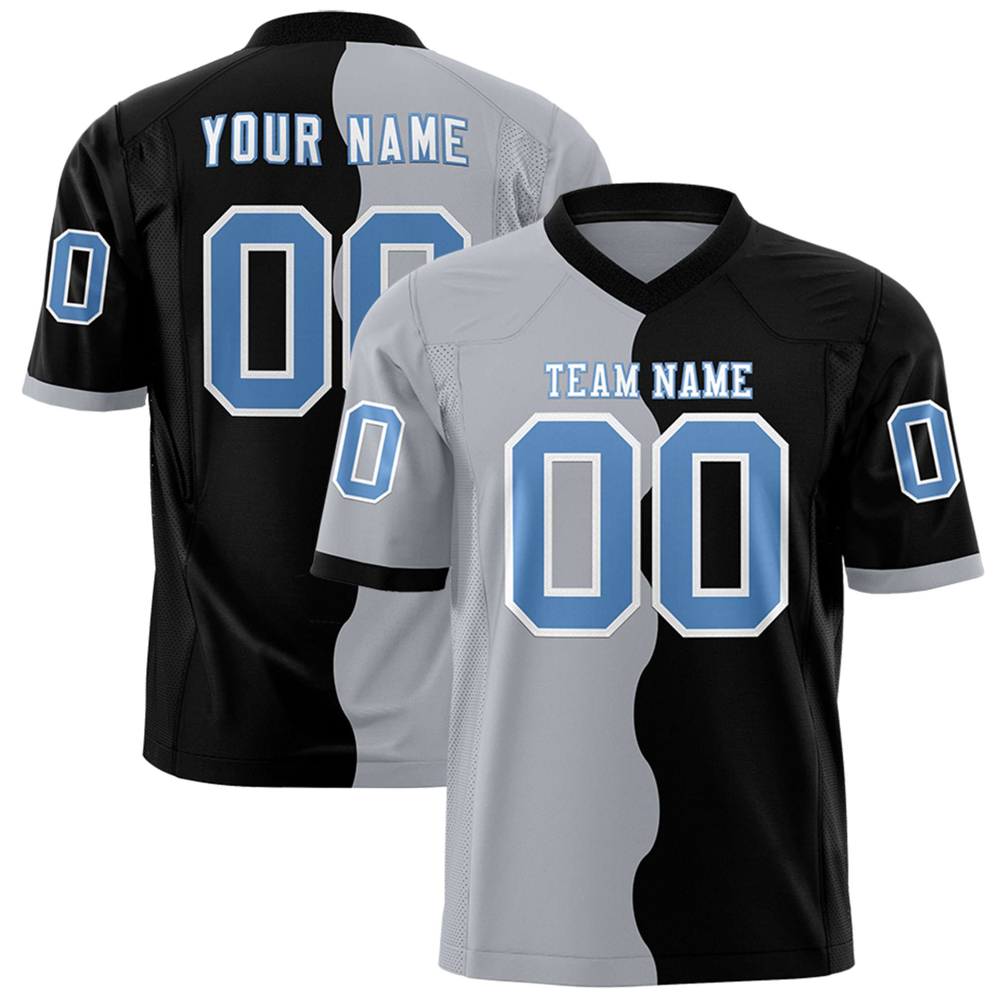 Custom Black Gray Split Fashion Mesh Authentic American Football Jersey