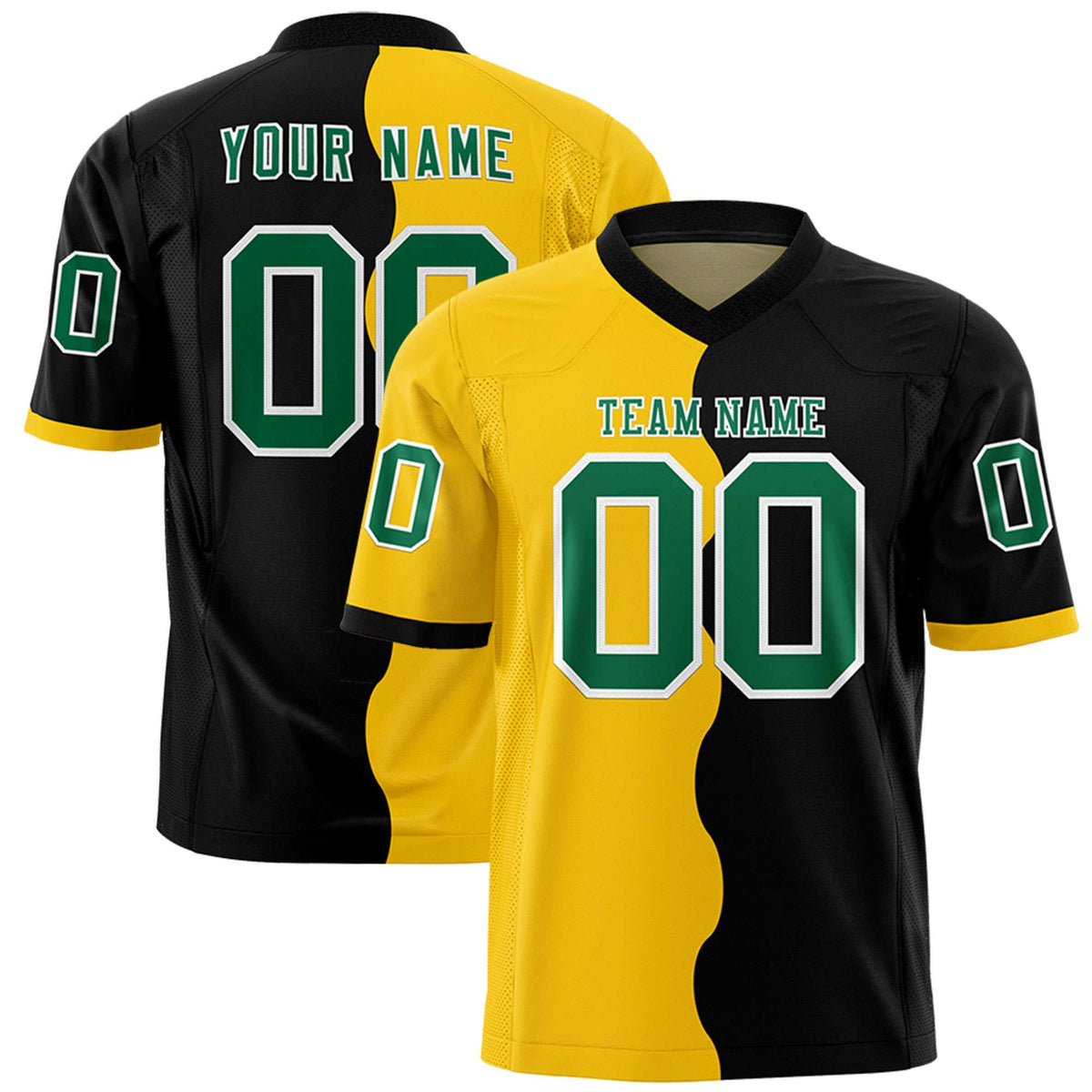 Custom Black Gold Split Fashion Mesh Authentic American Football Jersey
