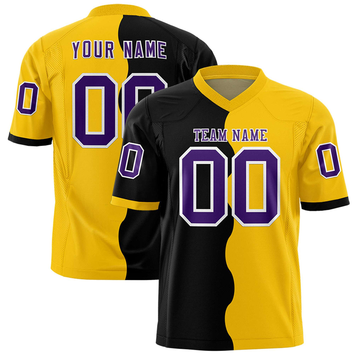 Custom Gold Black Split Fashion Mesh Authentic American Football Jersey