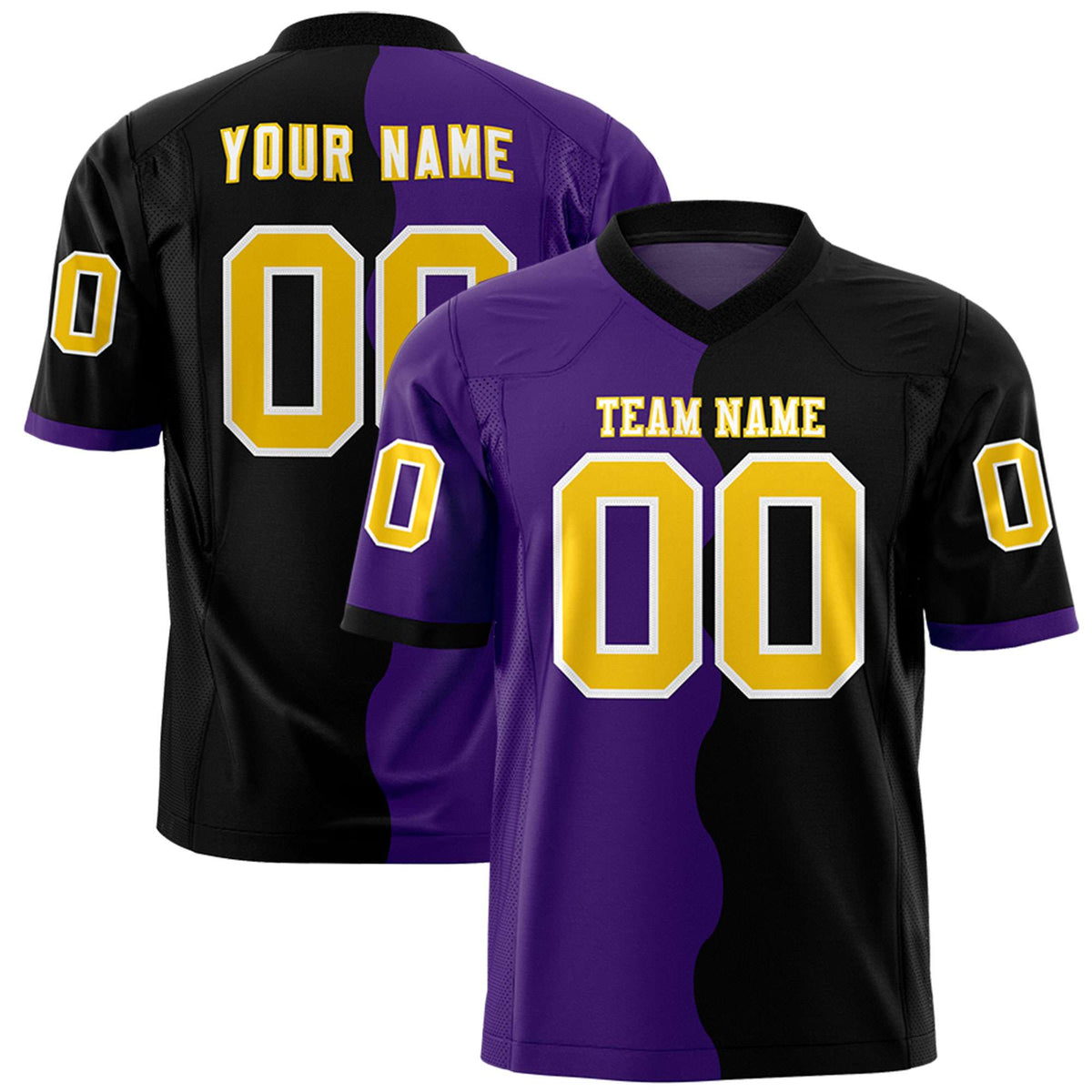 Custom Black Purple Split Fashion Mesh Authentic American Football Jersey