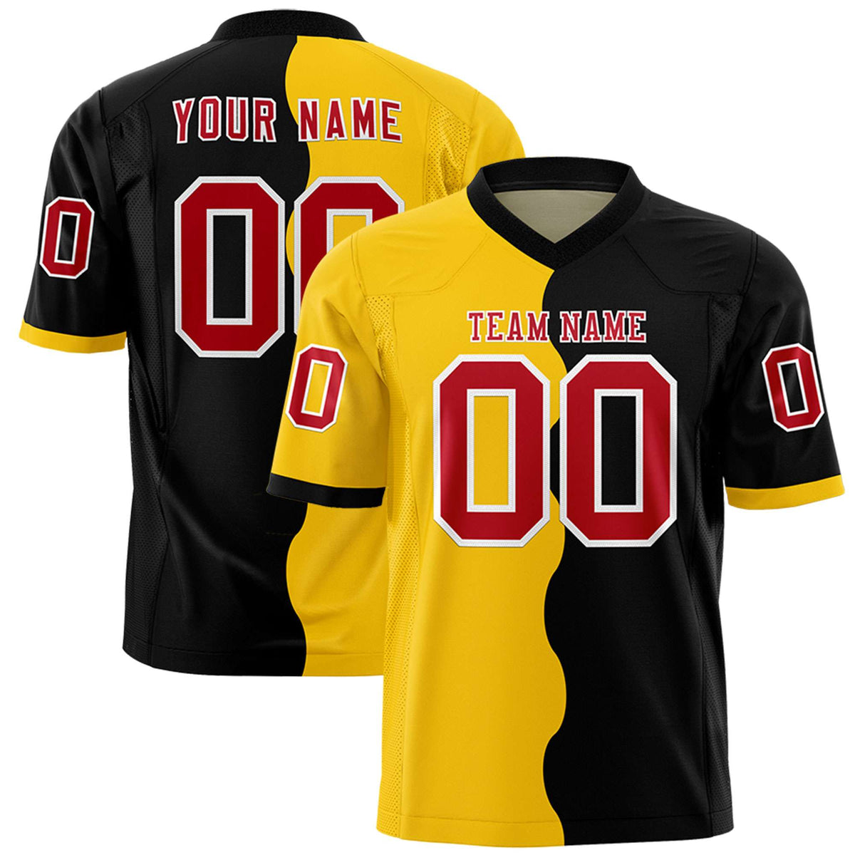 Custom Black Gold Split Fashion Mesh Authentic American Football Jersey